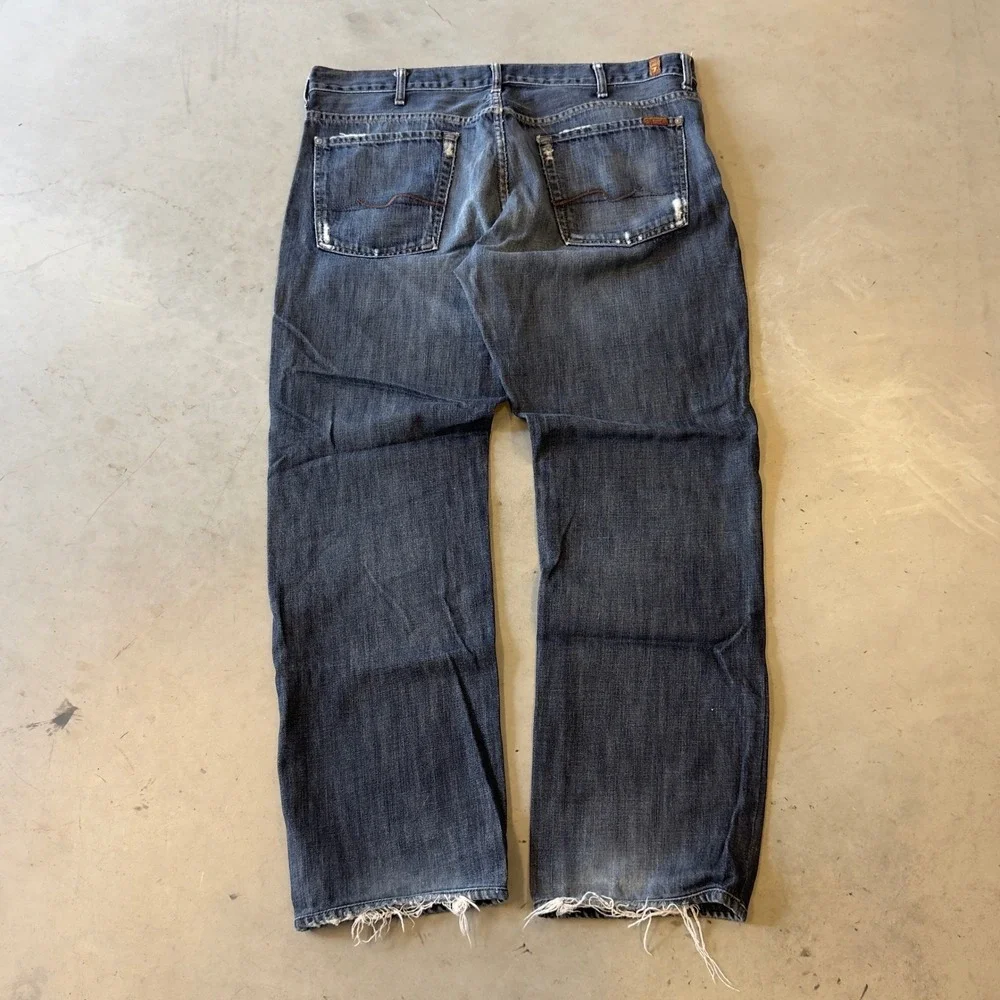 7 For All Mankind Relaxed Fit Jeans Mens Blue Distressed Denim Pants 40x32